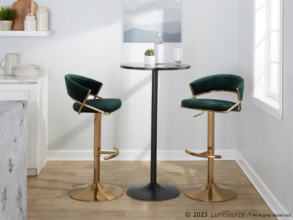 Jie Gold and Green Velvet Contemporary Swivel Barstool Set of 2 3