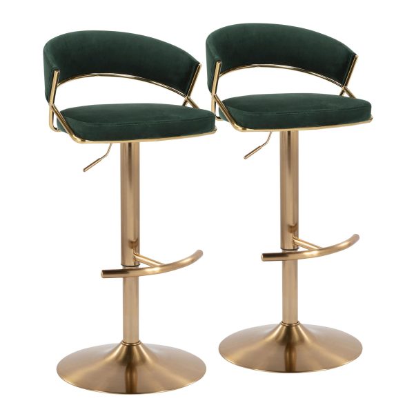 Jie Gold and Green Velvet Contemporary Swivel Barstool Set of 2 4