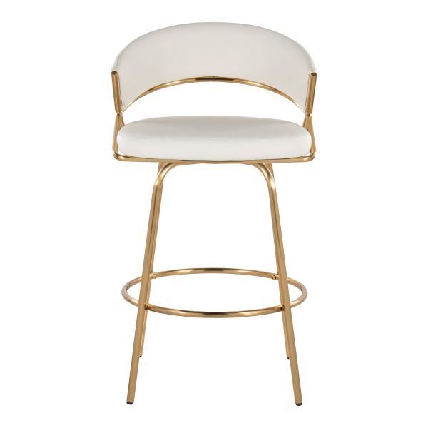 Jie Gold and White Faux Leather Contemporary Counter Stools Set of 2 11