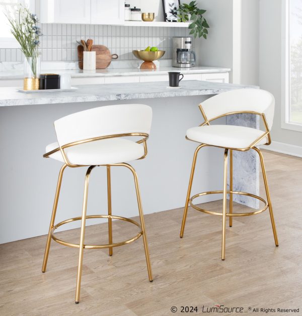 Jie Gold and White Faux Leather Contemporary Counter Stools Set of 2 2