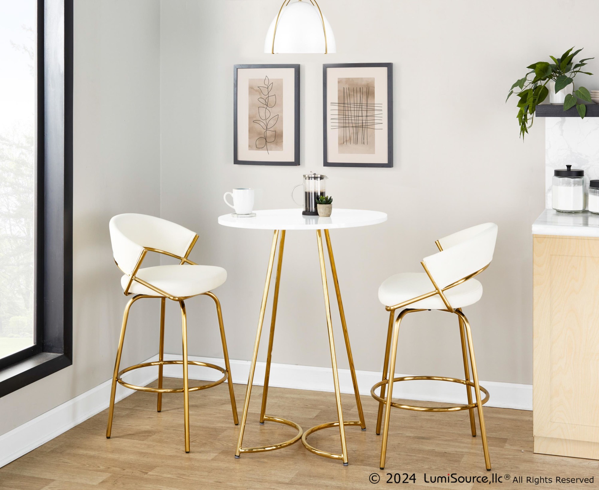 Jie Gold and White Faux Leather Contemporary Counter Stools (Set of 2) 5 Jie Gold and White Faux Leather Contemporary Counter Stools (Set of 2) - Image 5