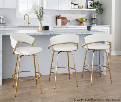 Jie Gold and White Faux Leather Contemporary Counter Stools (Set of 2)