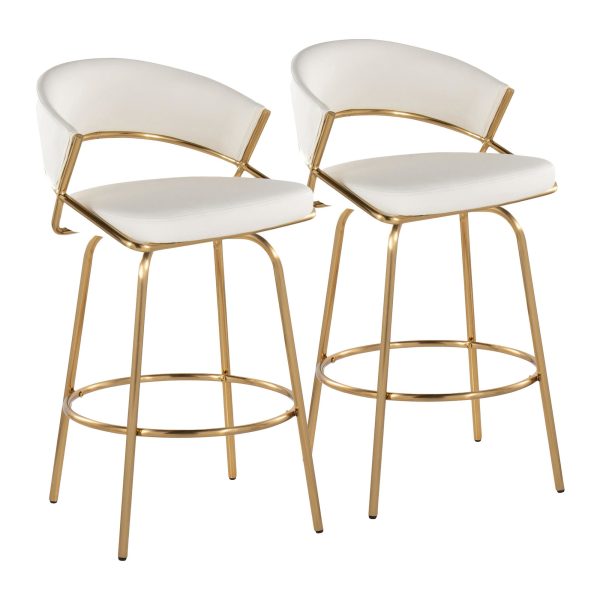 Jie Gold and White Faux Leather Contemporary Counter Stools Set of 2 6