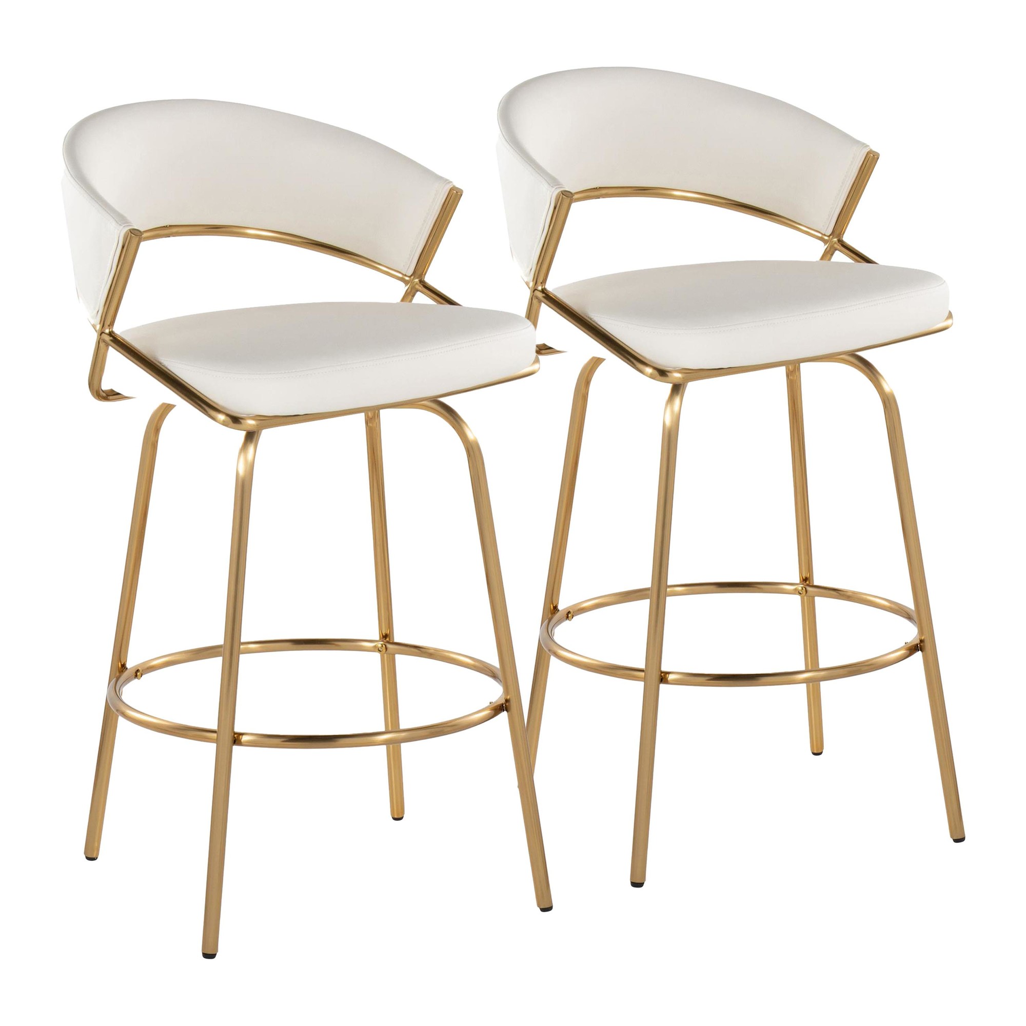 Jie Gold and White Faux Leather Contemporary Counter Stools (Set of 2) 7 Jie Gold and White Faux Leather Contemporary Counter Stools (Set of 2) - Image 7
