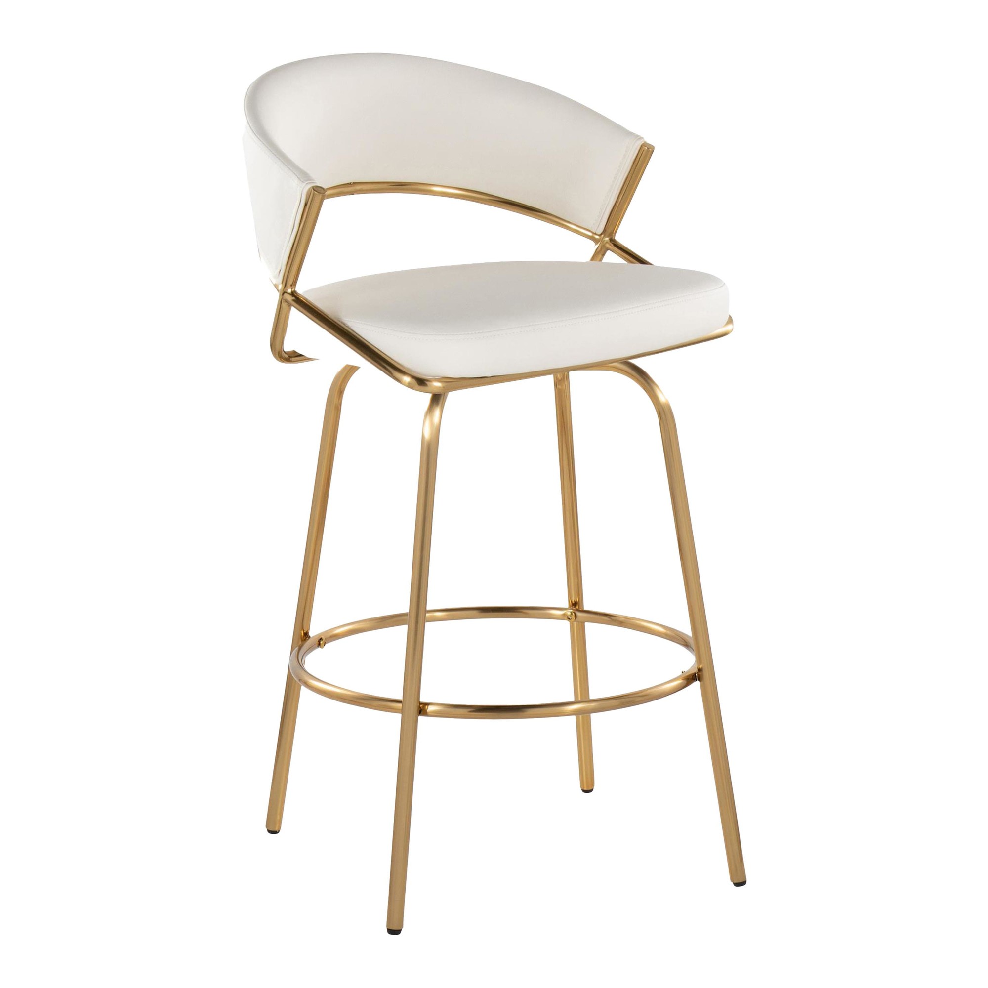 Jie Gold and White Faux Leather Contemporary Counter Stools (Set of 2) 8 Jie Gold and White Faux Leather Contemporary Counter Stools (Set of 2) - Image 8