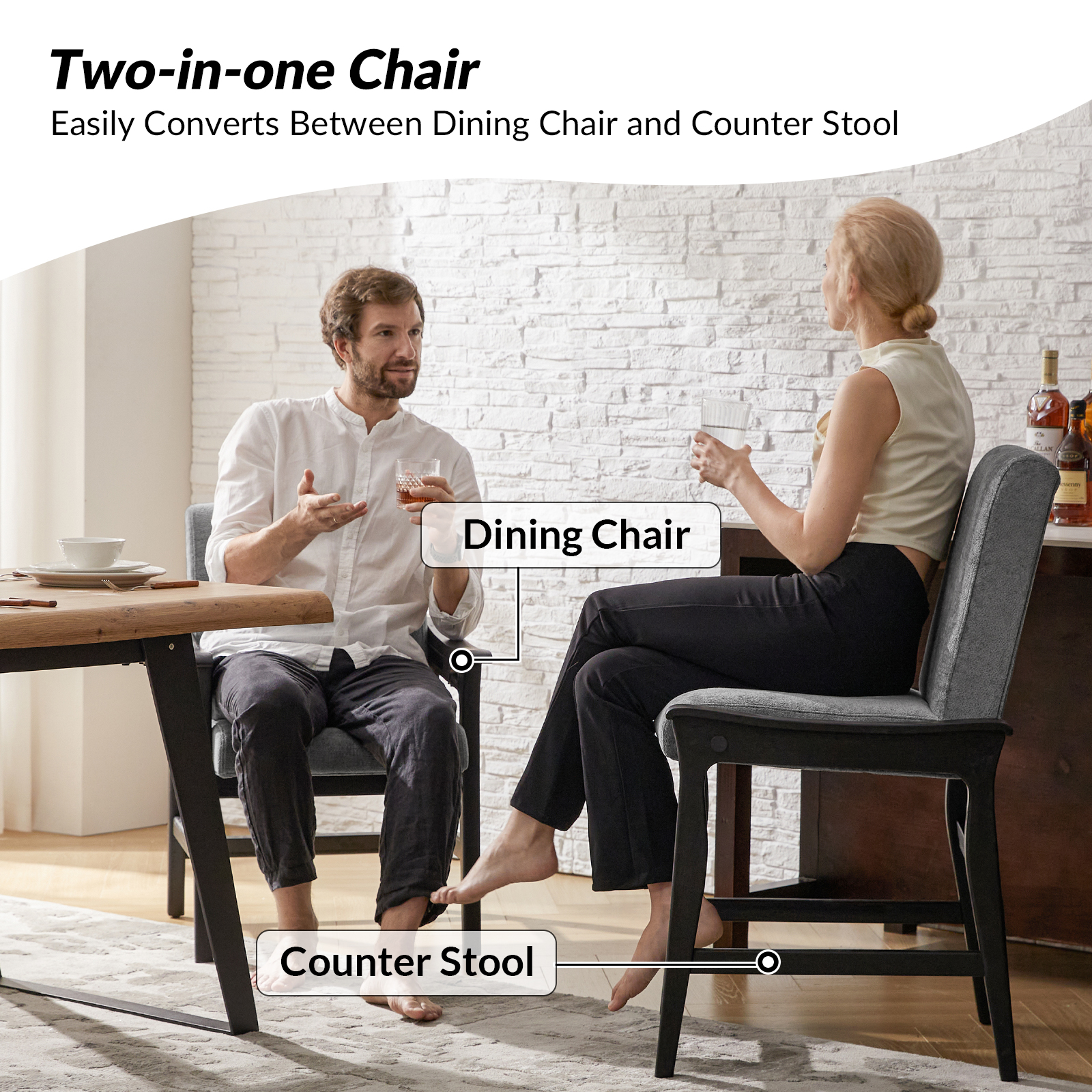 Joachim Grey Convertible Modern Dining and Counter Bar Chair 2 Joachim Grey Convertible Modern Dining and Counter Bar Chair - Image 2