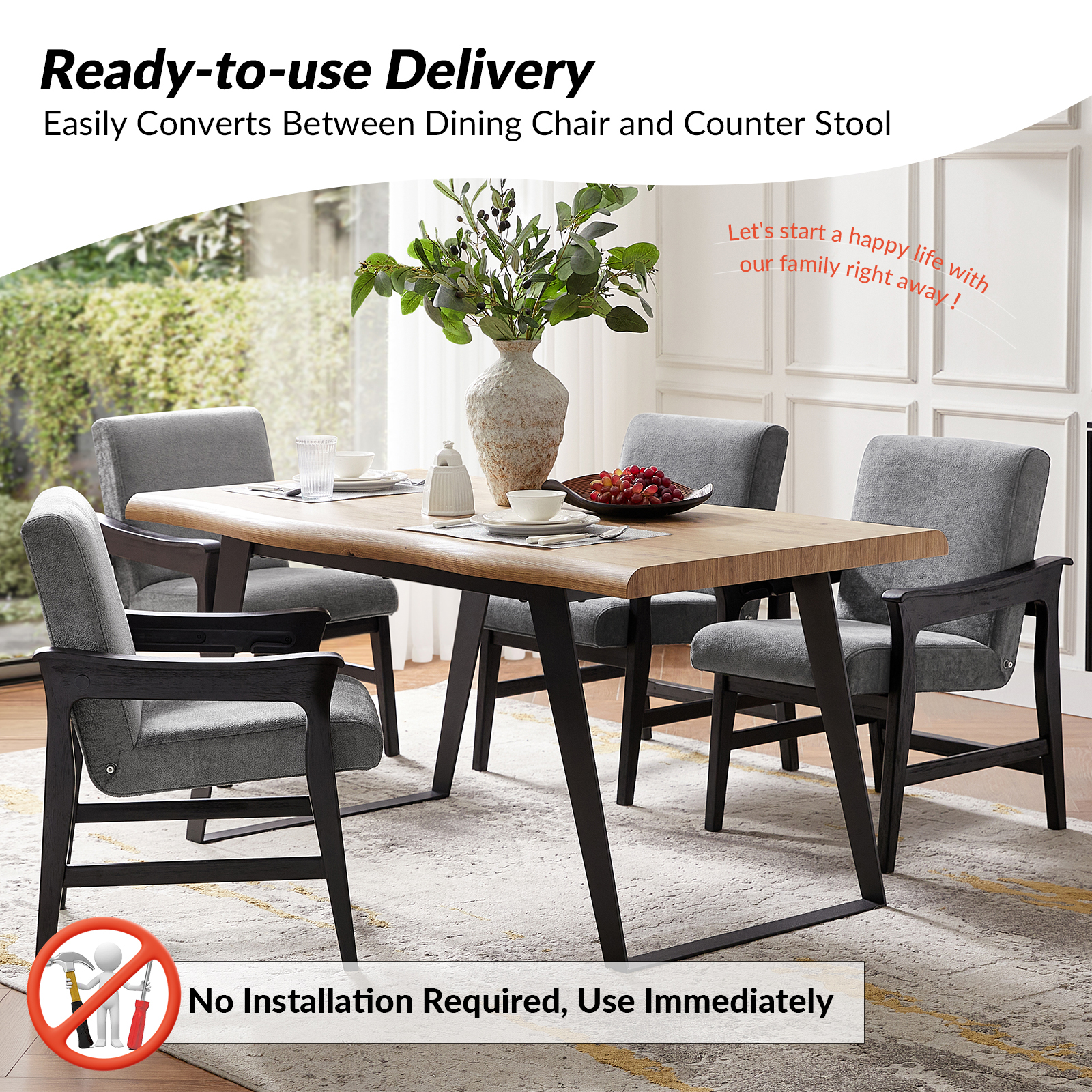 Joachim Grey Convertible Modern Dining and Counter Bar Chair 4 Joachim Grey Convertible Modern Dining and Counter Bar Chair - Image 4