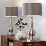 Joan Contemporary Brushed Nickel Table Lamps with Grey Shade (Set of 2) 12 Joan Contemporary Brushed Nickel Table Lamps with Grey Shade (Set of 2)