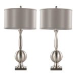 Joan Contemporary Brushed Nickel Table Lamps with Grey Shade (Set of 2) 14 Joan Contemporary Brushed Nickel Table Lamps with Grey Shade (Set of 2)