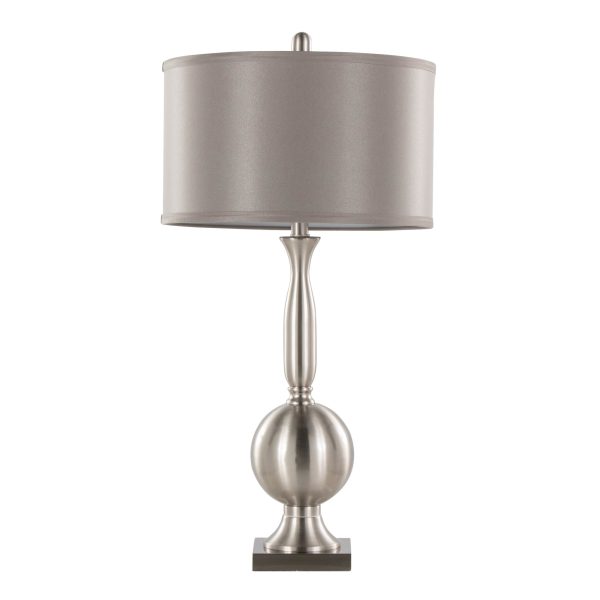 Joan Contemporary Brushed Nickel Table Lamps with Grey Shade Set of 2 5