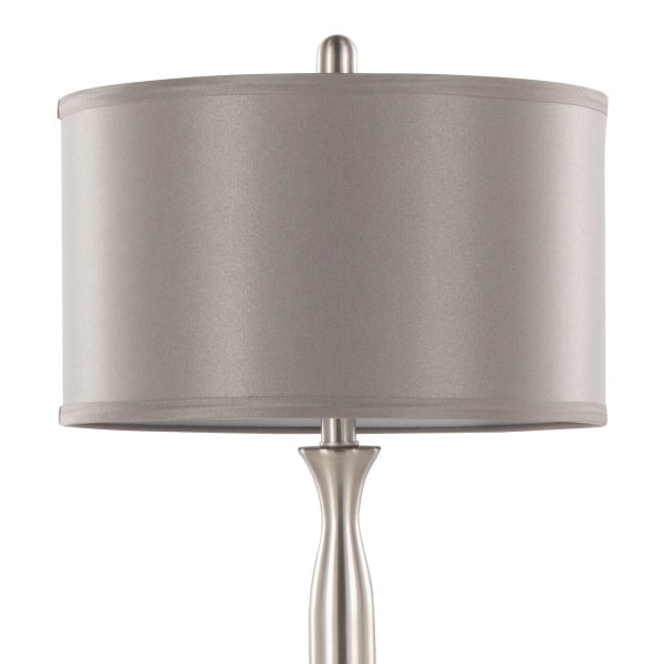 Joan Contemporary Brushed Nickel Table Lamps with Grey Shade Set of 2 6