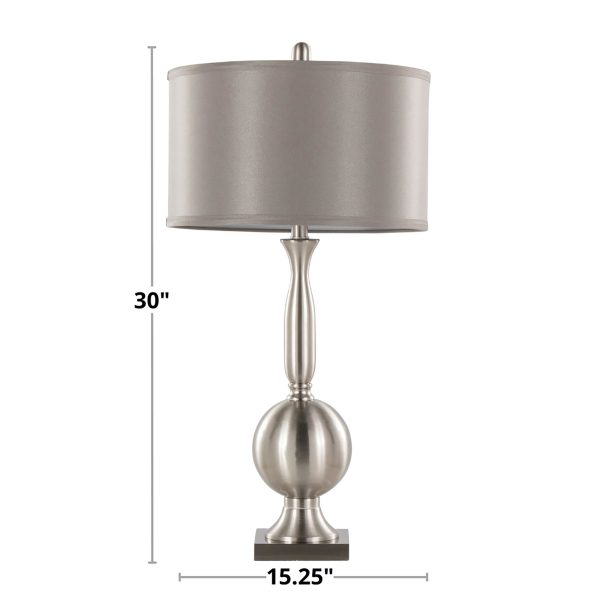 Joan Contemporary Brushed Nickel Table Lamps with Grey Shade Set of 2 8