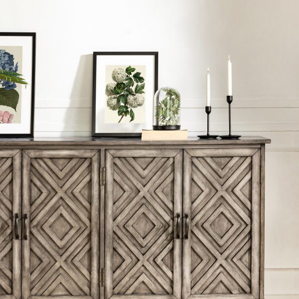 Jochen Grey Farmhouse Sideboard with Diamond Pattern Doors 3