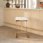 White Boucle Mid-Century Modern Backless Metal Bar Stool