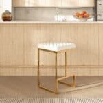 White Boucle Mid-Century Modern Backless Metal Bar Stool