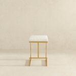 White Boucle Mid-Century Modern Backless Metal Bar Stool