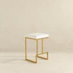 White Boucle Mid-Century Modern Backless Metal Bar Stool
