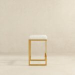 White Boucle Mid-Century Modern Backless Metal Bar Stool