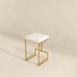 White Boucle Mid-Century Modern Backless Metal Bar Stool