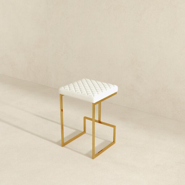 White Boucle Mid-Century Modern Backless Metal Bar Stool
