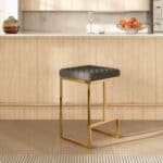 Grey Fabric Mid-Century Modern Backless Bar Stool with Metal Legs