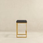 Grey Fabric Mid-Century Modern Backless Bar Stool with Metal Legs