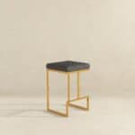 Grey Fabric Mid-Century Modern Backless Bar Stool with Metal Legs
