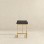 Grey Fabric Mid-Century Modern Backless Bar Stool with Metal Legs