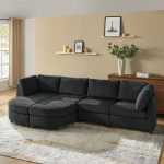 Johannes Black Chenille Modular Sectional Sofa with Round Table 7 Johannes Black Chenille Modular Sectional Sofa with Round Table