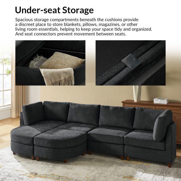 Johannes Black Chenille Modular Sectional Sofa with Round Table 3