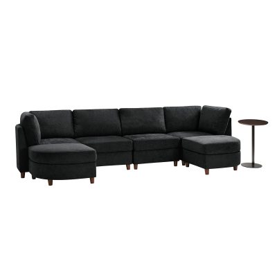 Johannes Black Chenille Modular Sectional Sofa with Round Table