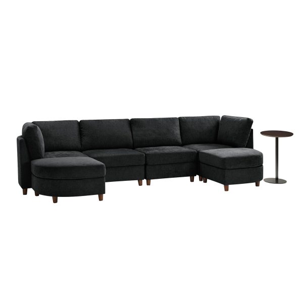 Johannes Black Chenille Modular Sectional Sofa with Round Table