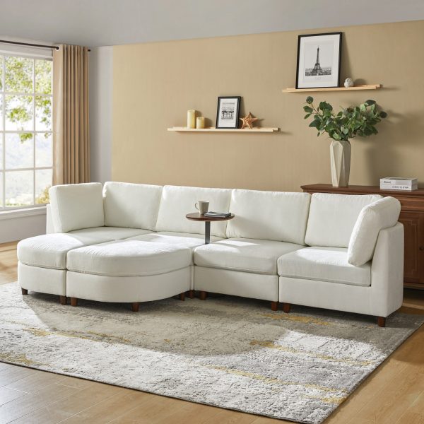 Johannes Ivory Chenille Modular Sectional Sofa with Table 1