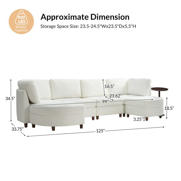 Johannes Ivory Chenille Modular Sectional Sofa with Table 4