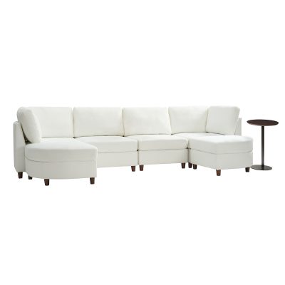 Johannes Ivory Chenille Modular Sectional Sofa with Table