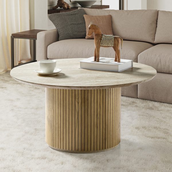 Jon Lime Slatted Round Modern Coffee Table 1