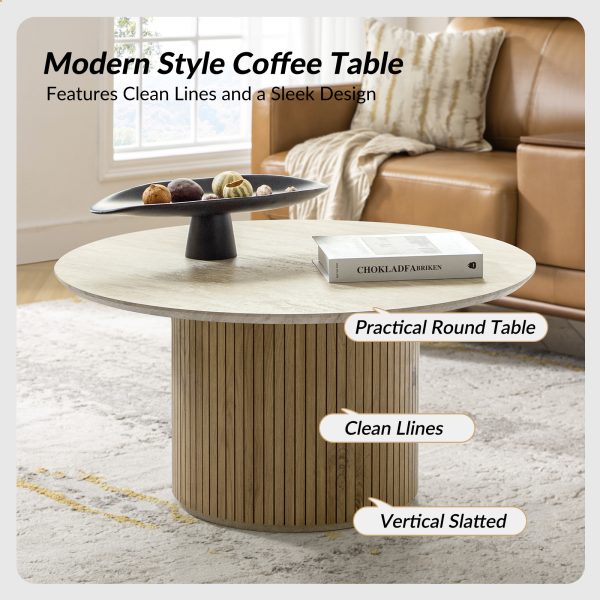 Jon Lime Slatted Round Modern Coffee Table 2