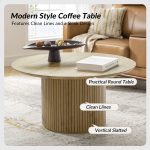 Jon Oak Round Modern Slatted Coffee Table