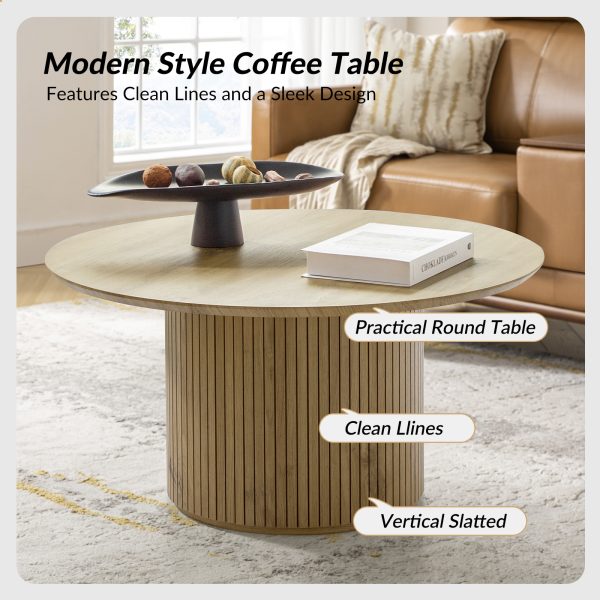 Jon Oak Round Modern Slatted Coffee Table 2