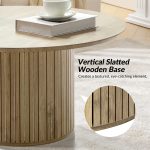 Jon Oak Round Modern Slatted Coffee Table