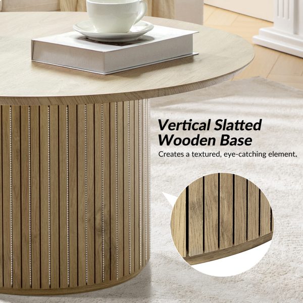 Jon Oak Round Modern Slatted Coffee Table 3