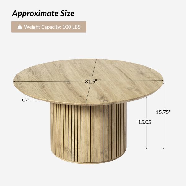 Jon Oak Round Modern Slatted Coffee Table 4