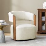 Jordan Beige Swivel Barrel Chair with Solid Wood Armrests 7 Jordan Beige Swivel Barrel Chair with Solid Wood Armrests