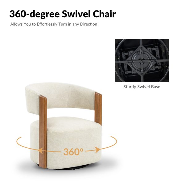 Jordan Beige Swivel Barrel Chair with Solid Wood Armrests 2