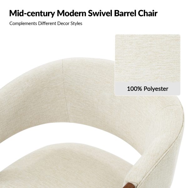 Jordan Beige Swivel Barrel Chair with Solid Wood Armrests 3