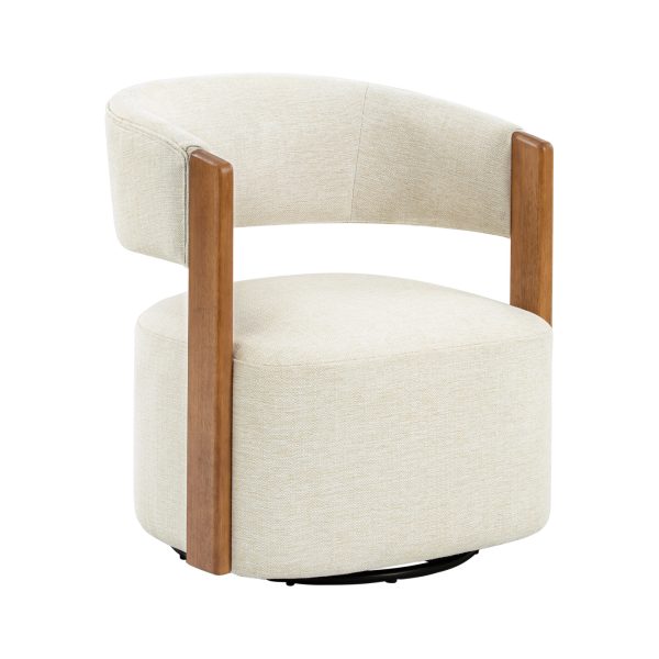 Jordan Beige Swivel Barrel Chair with Solid Wood Armrests
