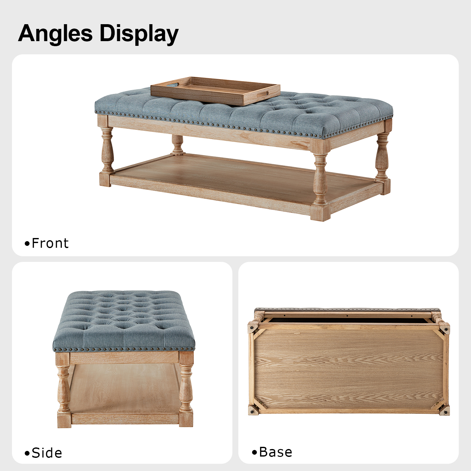 Jordan Blue Rectangular Button Tufted Farmhouse Storage Cocktail Ottoman 3 Jordan Blue Rectangular Button Tufted Farmhouse Storage Cocktail Ottoman - Image 3