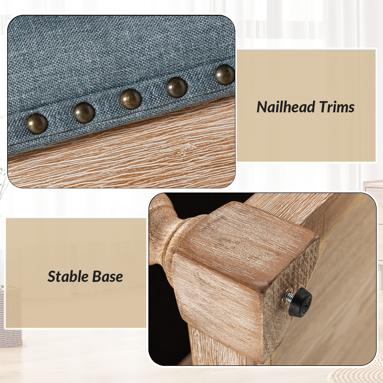 Jordan Blue Rectangular Button Tufted Farmhouse Storage Cocktail Ottoman 4 Jordan Blue Rectangular Button Tufted Farmhouse Storage Cocktail Ottoman - Image 4