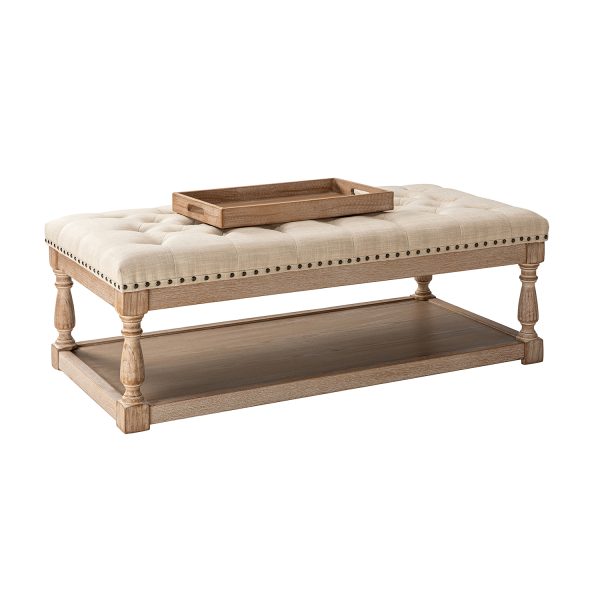 Jordan Button Tufted Rectangular Farmhouse Storage Cocktail Ottoman 1