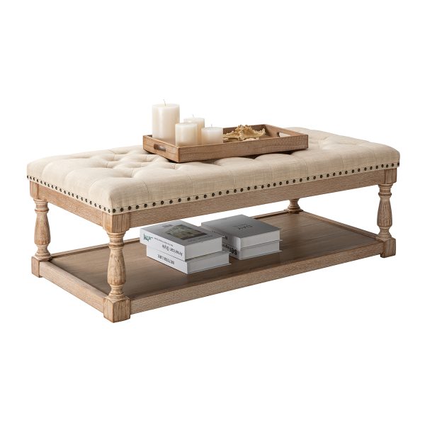 Jordan Button Tufted Rectangular Farmhouse Storage Cocktail Ottoman 2